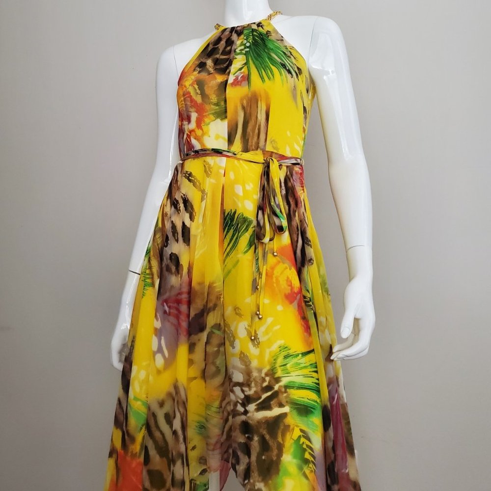 Cache : Yellow Jungle Print Handkerchief Dress - image 1